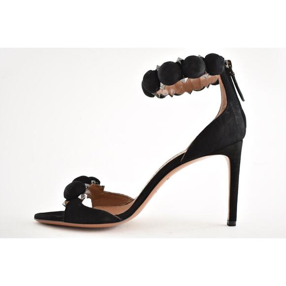 Alaia Bombe 90mm Black Suede Studded Pom Pom Ankle Strap Sandal Heel Pump 37 - Picture 5 of 7